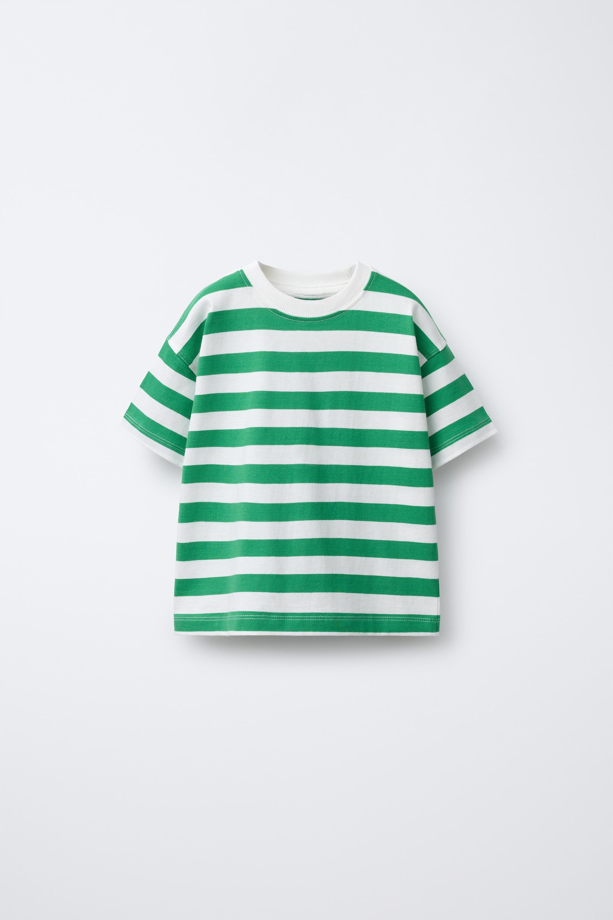 スペイン発送 ZARA ストライププリントTシャツ 人気カジュアル スペイン発送 ZARA ストライププリントTシャツ 人気カジュアル