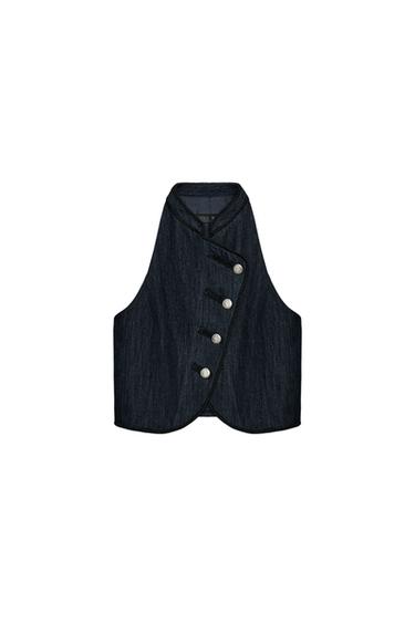 Zara PRSLUK S AMERIČKIM IZREZOM I KONTRASTNIM DETALJIMA – indigo