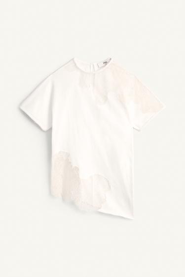 LIMITED EDITION ASYMMETRIC LACE T-SHIRT - Ecru by Zara