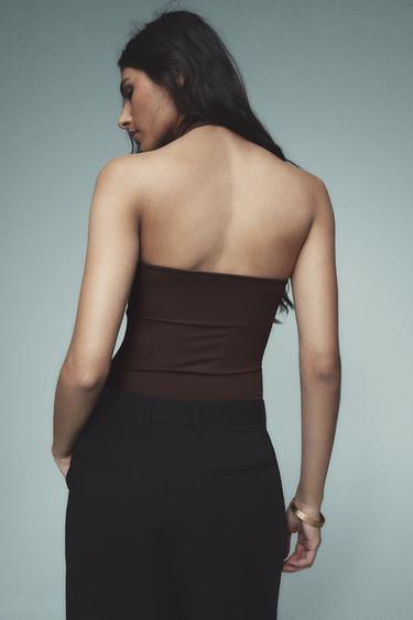 Zara POLYAMIDE HALTER TOP - Chocolate