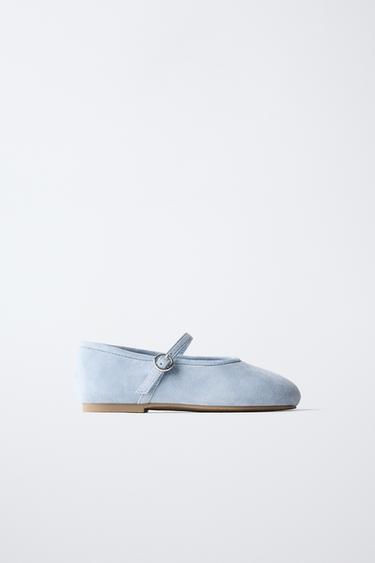 LEATHER BALLET FLATS - Blue by Zara