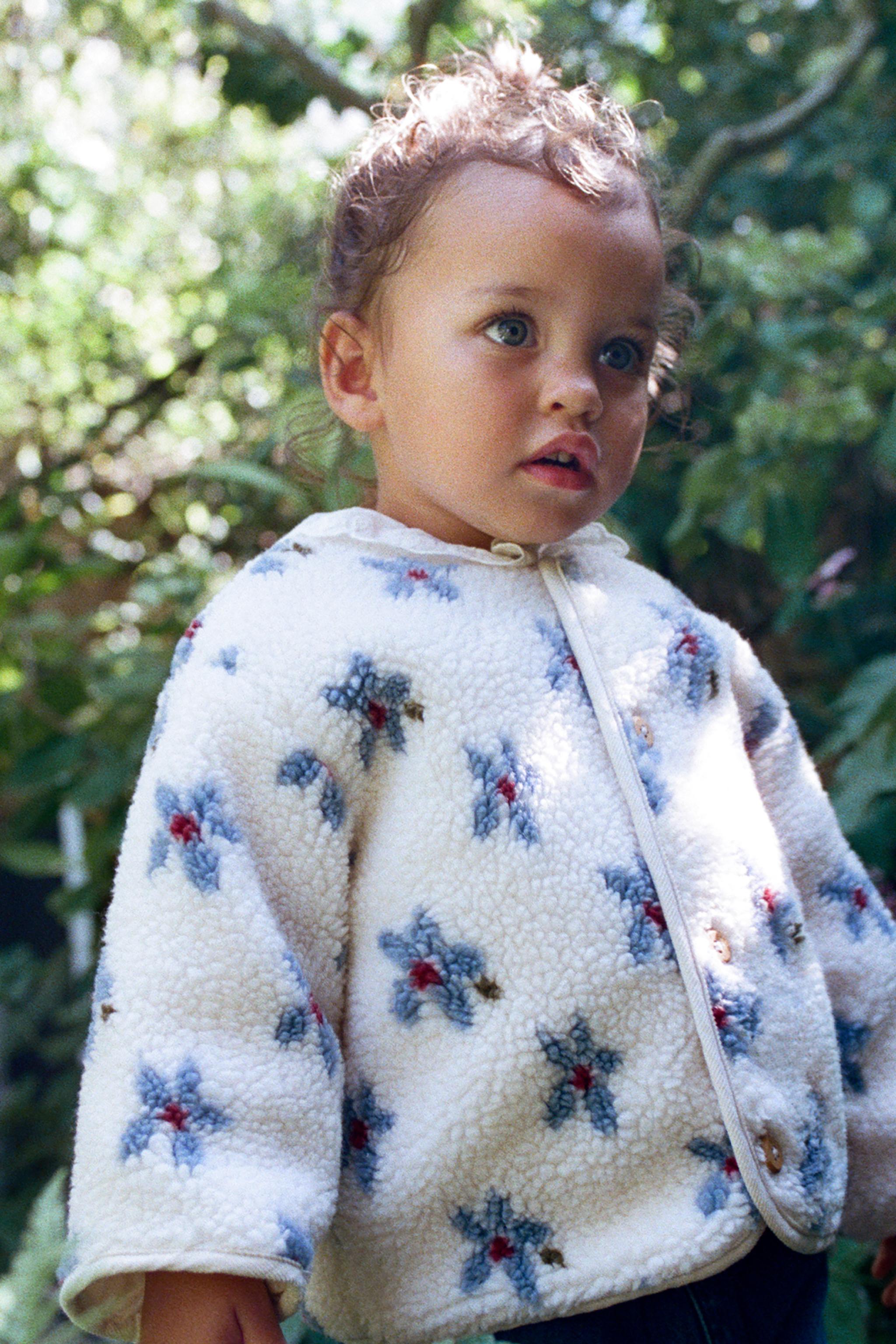 FLORAL SHEARLING JACKET — Ecru