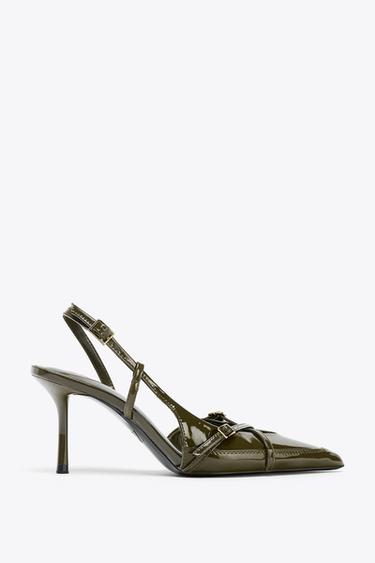HIGH-HEEL SHOES WITH STRAPS AND BUCKLES - Dark Khaki Green by Zara - Image 0
