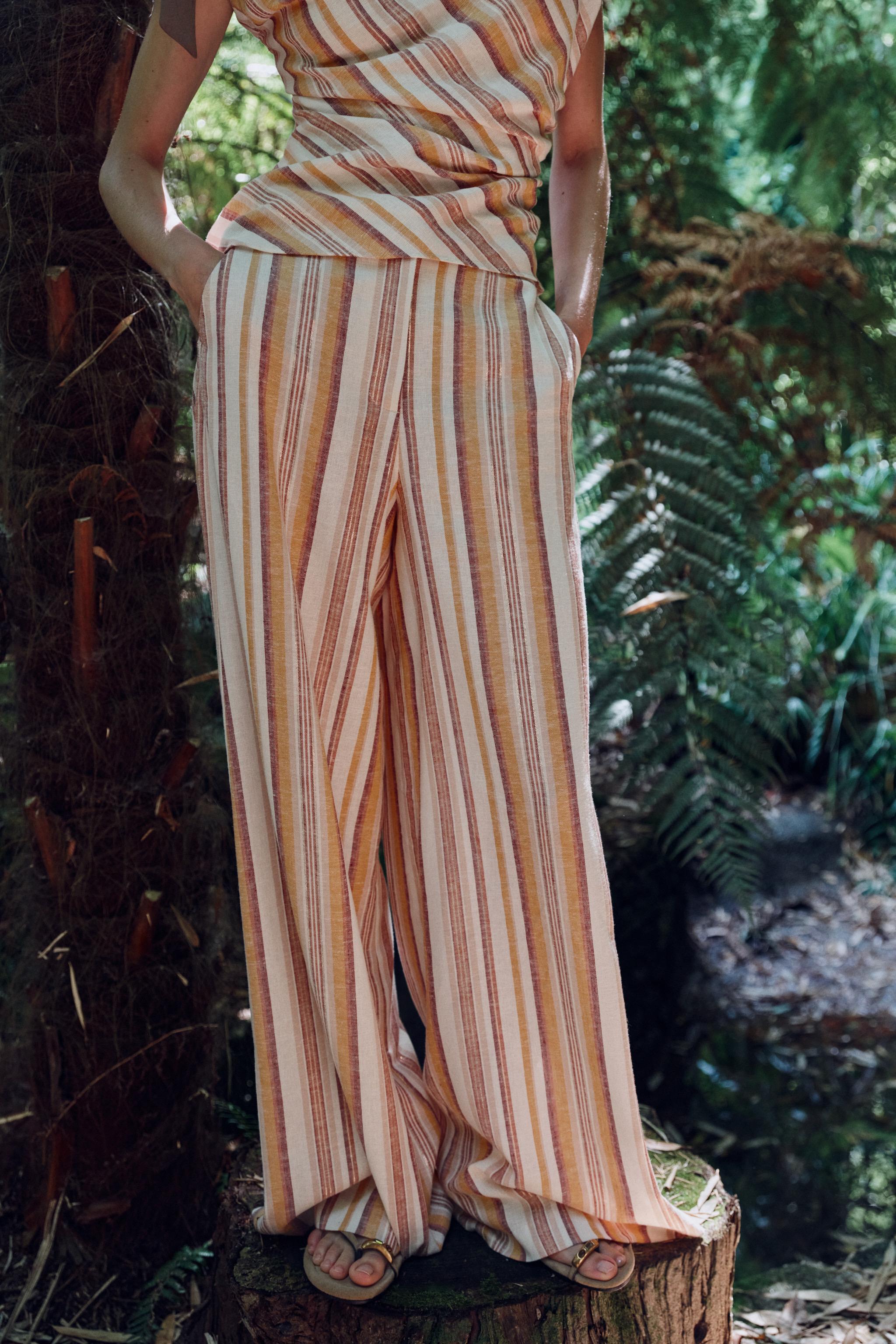 Женские брюки Zara STRIPED LINEN WIDE LEG PANTS — фото 2