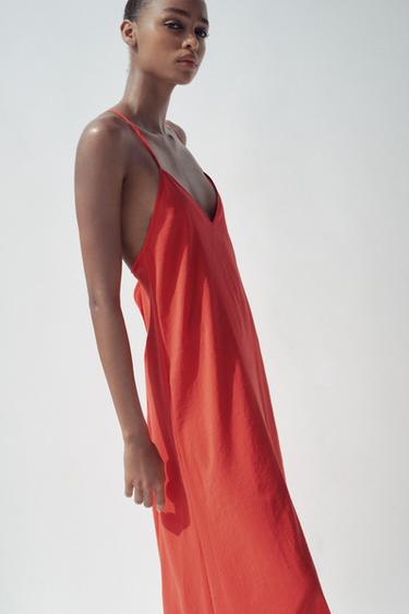 ROBE MIDI FLUIDE - Rouge / Corail de Zara - Image 2