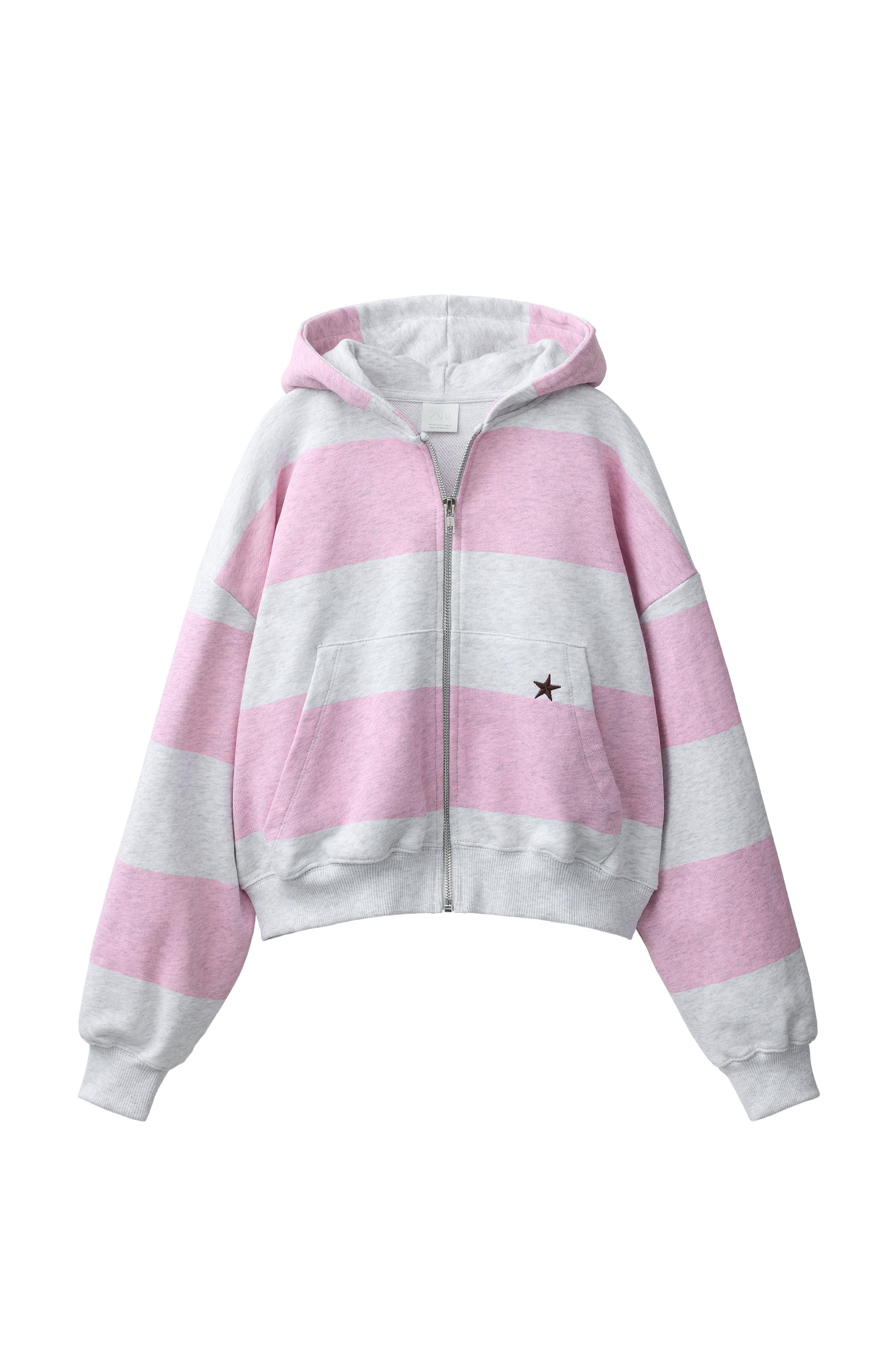 STRIPED PATCH ZIP HOODIE - Gray marl | ZARA United States
