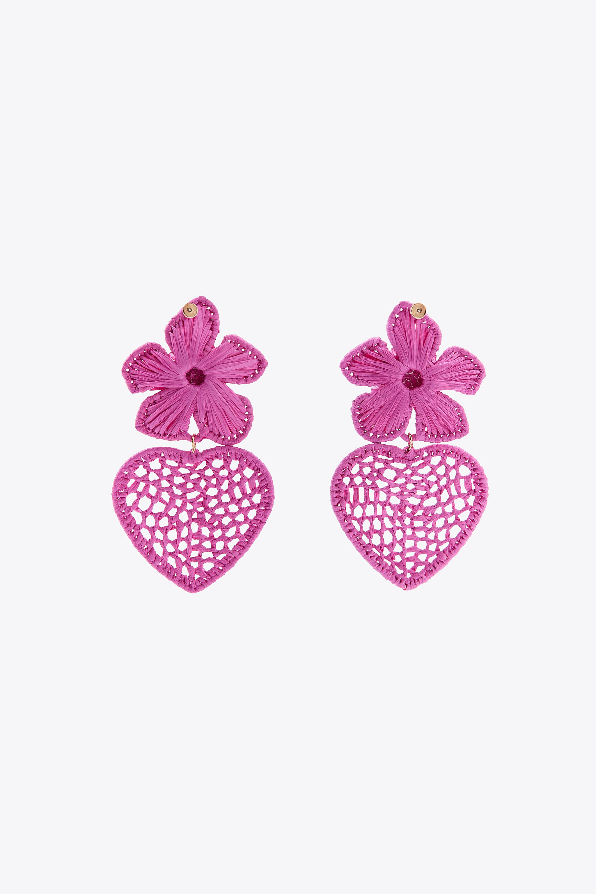 RAFFIA FLORAL HEART EARRINGS