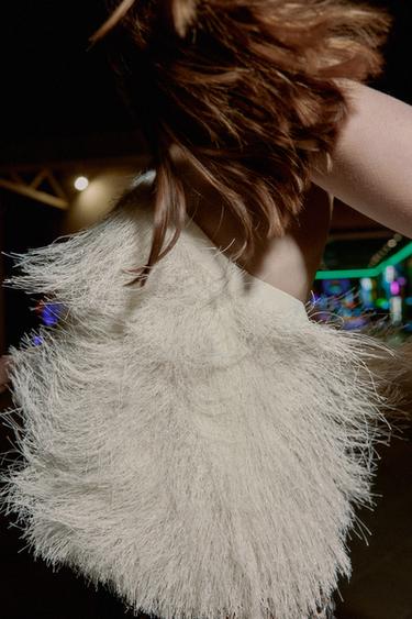 HALTER TOP WITH FEATHERS AND METALLIC THREAD - Ecru by Zara