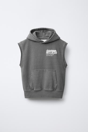 Zara HOODED SWEATSHIRT VEST - Dark anthracite