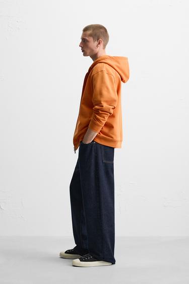 RELAXED FIT ZIP-UP HOODIE - Orange by Zara - Image 3