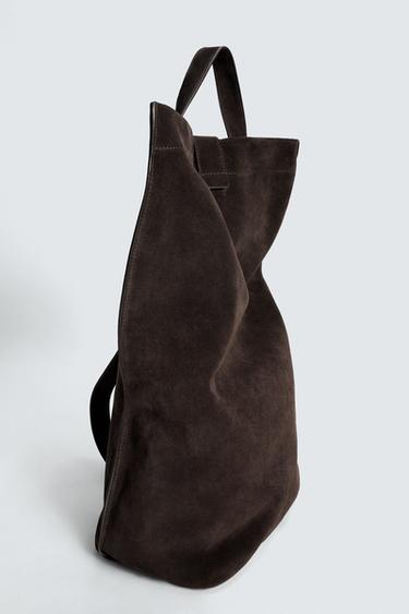 Zara LEATHER SHOPPER BAG - Brown