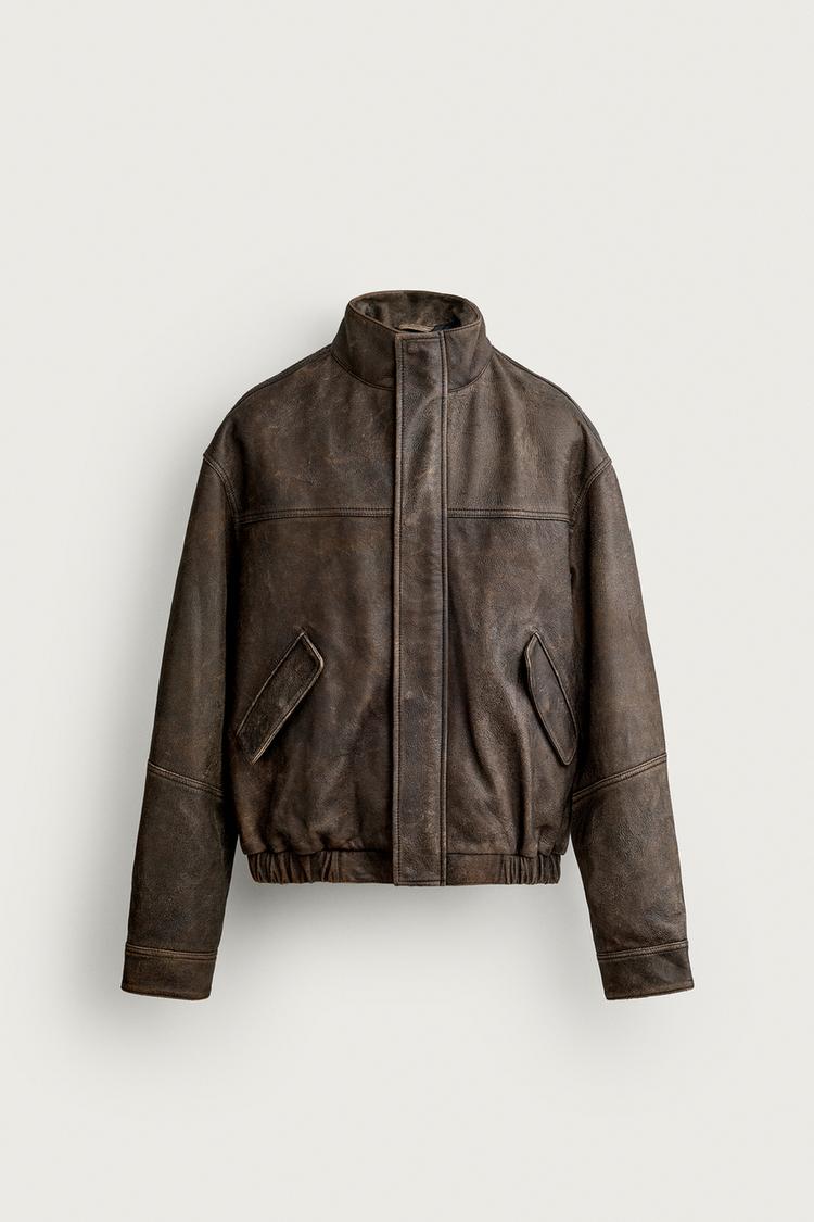 RELAXED FIT WASHED LEATHER JACKET