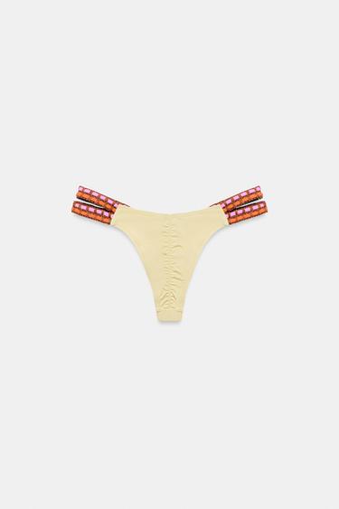 CROCHET TIE BIKINI BOTTOMS - Yellow by Zara - Image 3