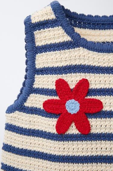 STRIPED FLORAL KNIT TOP - Ecru / Blue by Zara - Image 2