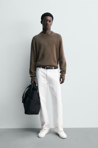 REGULAR FIT COTTON-LINEN JUMPER - Dark khaki by Zara