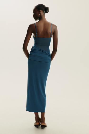 LONG CONTRAST TULLE DRESS - Blue by Zara - Image 4