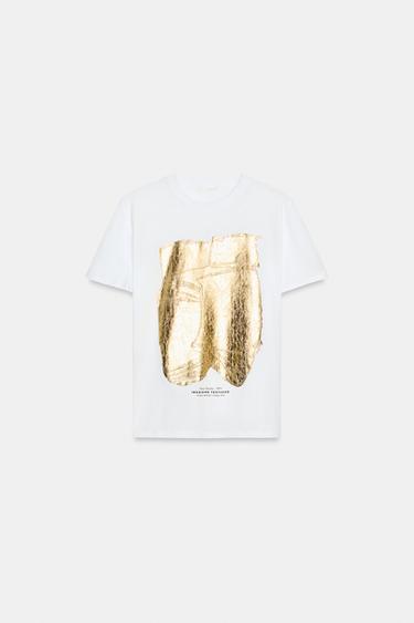 METALLIC SHORT SLEEVE T-SHIRT - Golden by Zara - Image 0