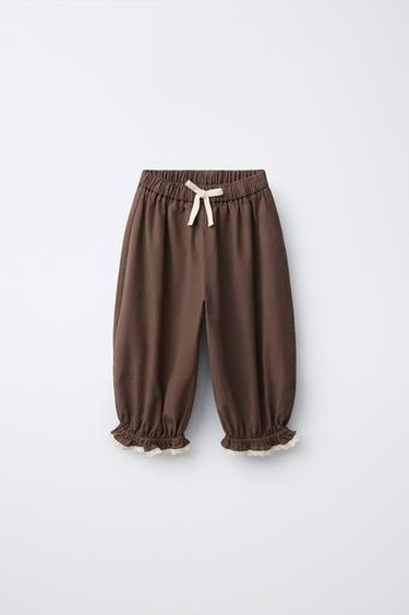 PANTALÓN BOMBACHO PUNTILLA - Marrón de Zara