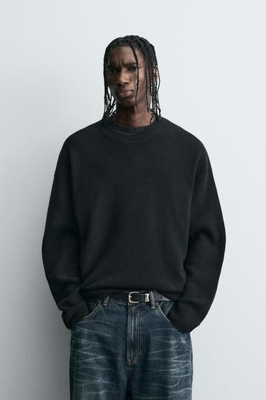 WASHED WAFFLE-KNIT JUMPER - Black by Zara