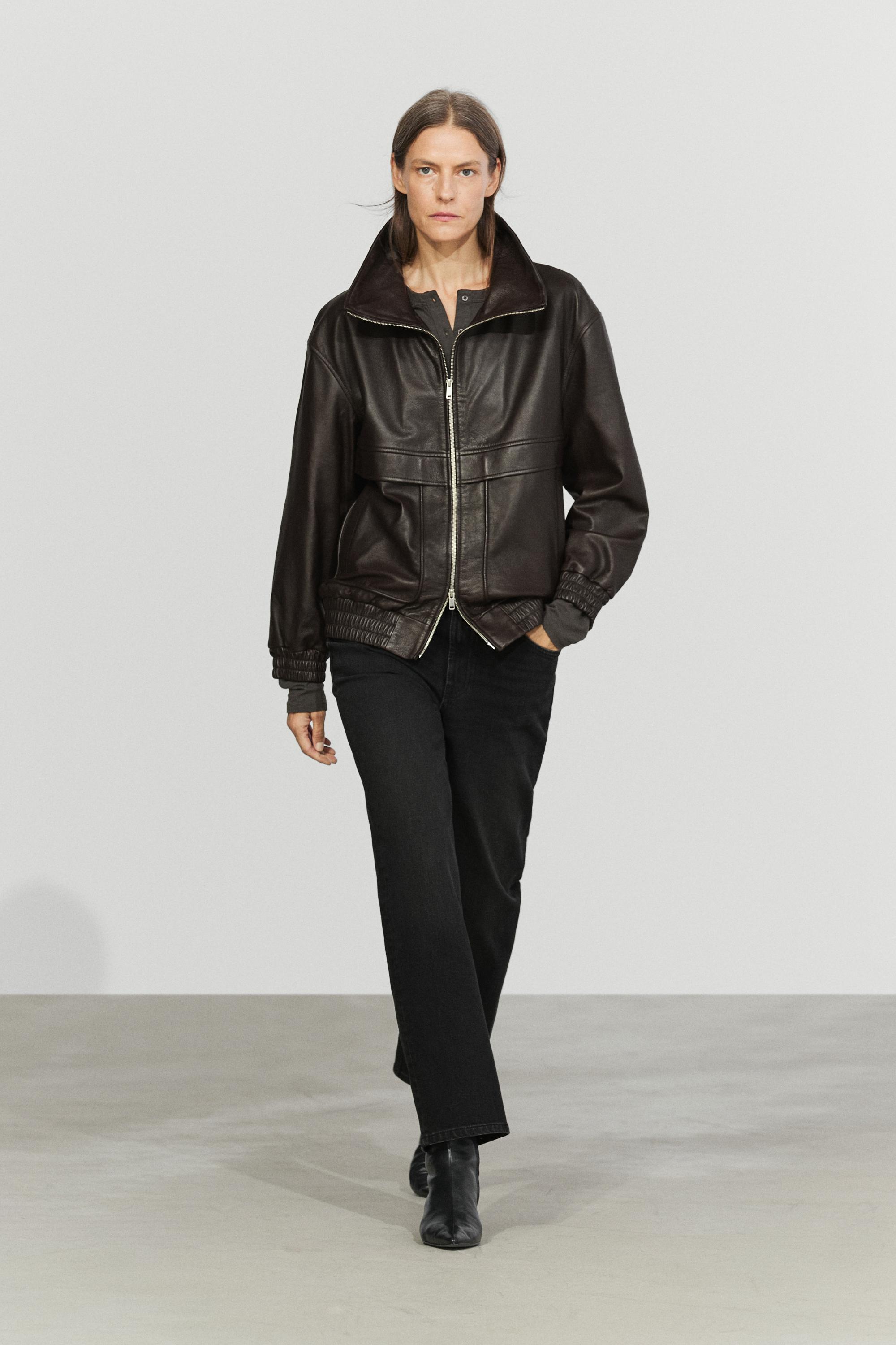 Nappa leather zip bomber jacket