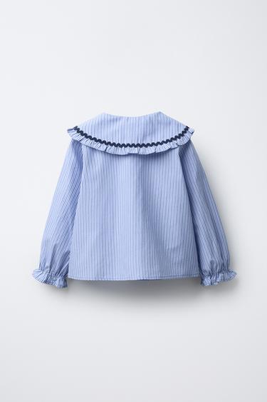 CHEMISE À COL CLAUDINE ONDULÉE - Bleu de Zara - Image 1