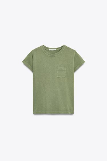 GEWASSEN T-SHIRT MET ZAK - Groen van Zara