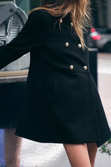 CASACO CRUZADO COM LÃ - Preto da Zara