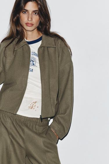 BLOUSON BOMBER DOUX À FERMETURE ÉCLAIR - Kaki de Zara