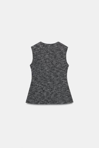 TEXTURED BUTTONED WAISTCOAT TOP - Black / White by Zara - Image 7