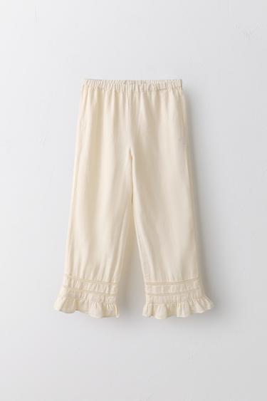 6-12 YEARS/ LIMITED EDITION COTTON LINEN CULOTTES WITH LACE INSERTS - Mid-ecru by Zara
