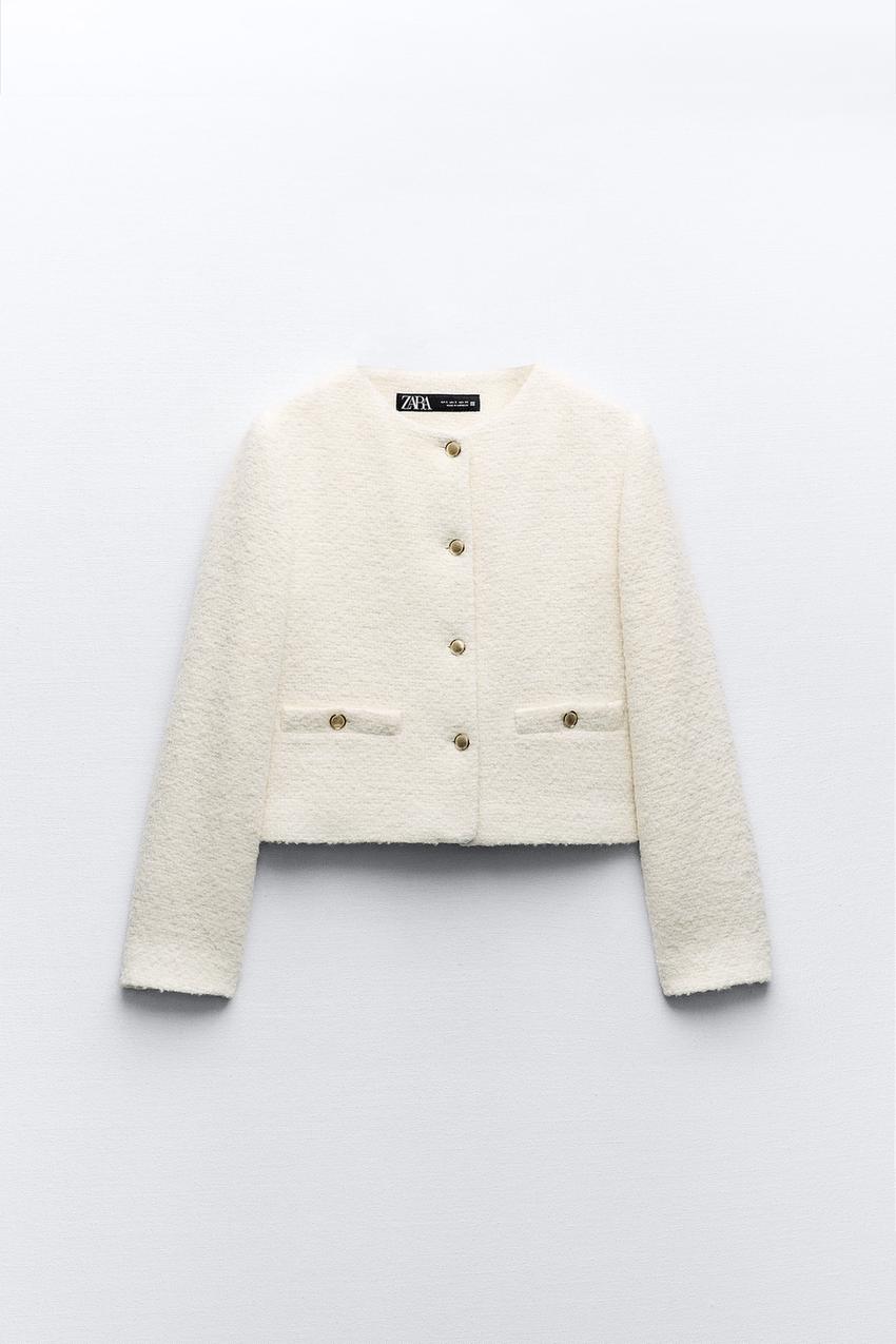 FITTED BLAZER WITH SHOULDER PADS - Oyster-white