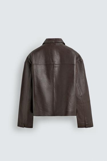 BLOUSON COUPE CARRÉE EN CUIR - Chocolat de Zara - Image 7