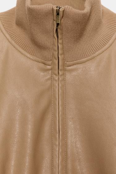 LEATHER EFFECT BOMBER JACKET - Dark camel by Zara - Image 9