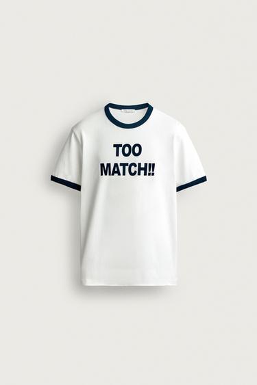 CONTRAST RIBBED SLOGAN T-SHIRT - Oyster-white by Zara