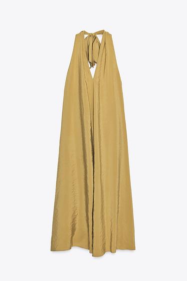 Zara FLOWY HALTER MIDI DRESS - Olive green