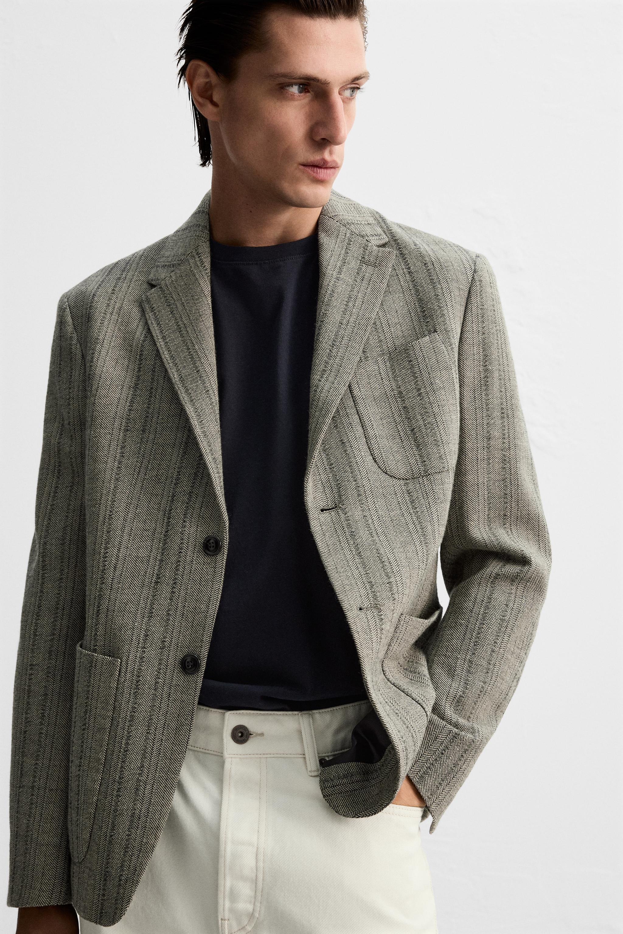 COTTON - WOOL HERRINGBONE BLAZER - Earth | ZARA United States