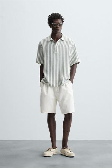 Zara HERRINGBONE TEXTURED POLO SHIRT - Green / Blue - Image 0