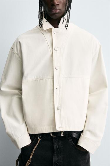 TEXTURED CROPPED FIT OVERSHIRT - Oyster-white by Zara - Image 5