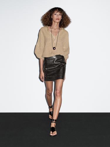 Falda mini coco piel napa - Marrón de Zara - Imagen 0