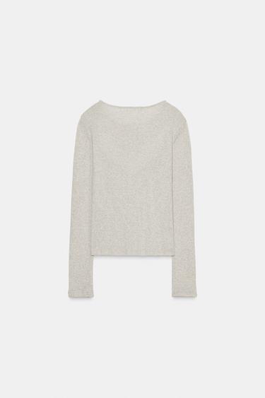 VESTE TOP COMBINÉE DENTELLE - Sable / Chiné de Zara - Image 4