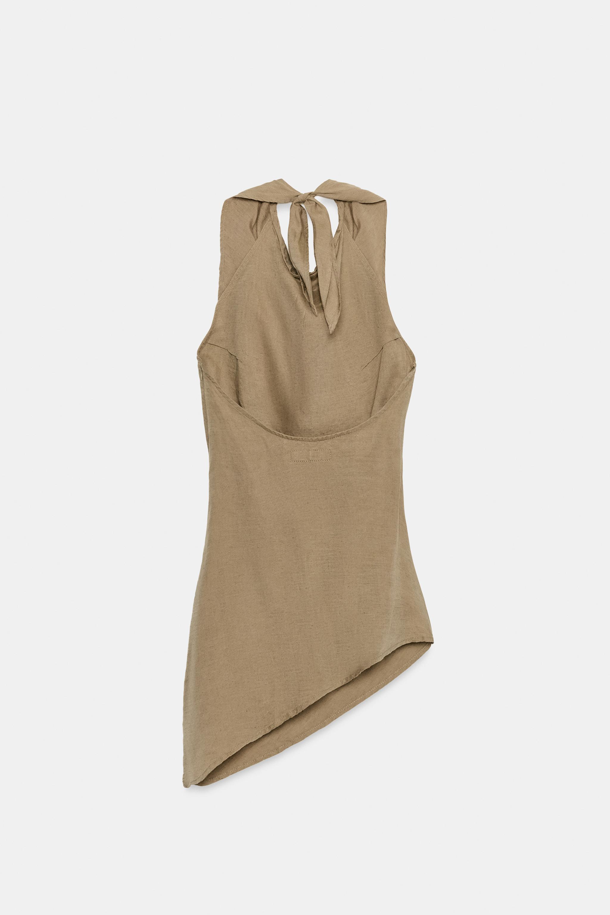TOP HALTER ASYMÉTRIQUE EN LIN