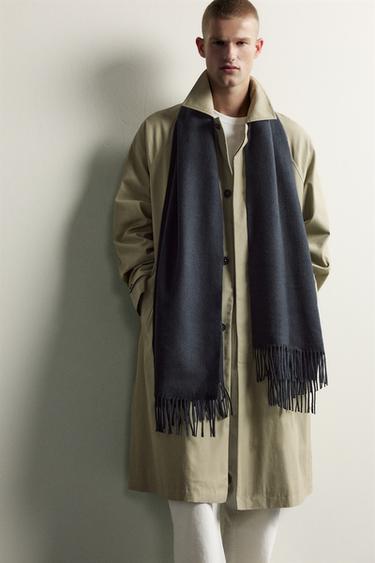 FRINGED SCARF — Navy blue 2