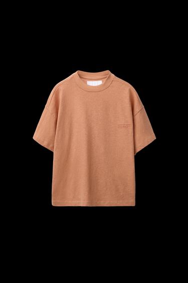 T-SHIRT MIT BAUMWOLLE UND LEINEN TEXT - Ocker von Zara - Bild 0
