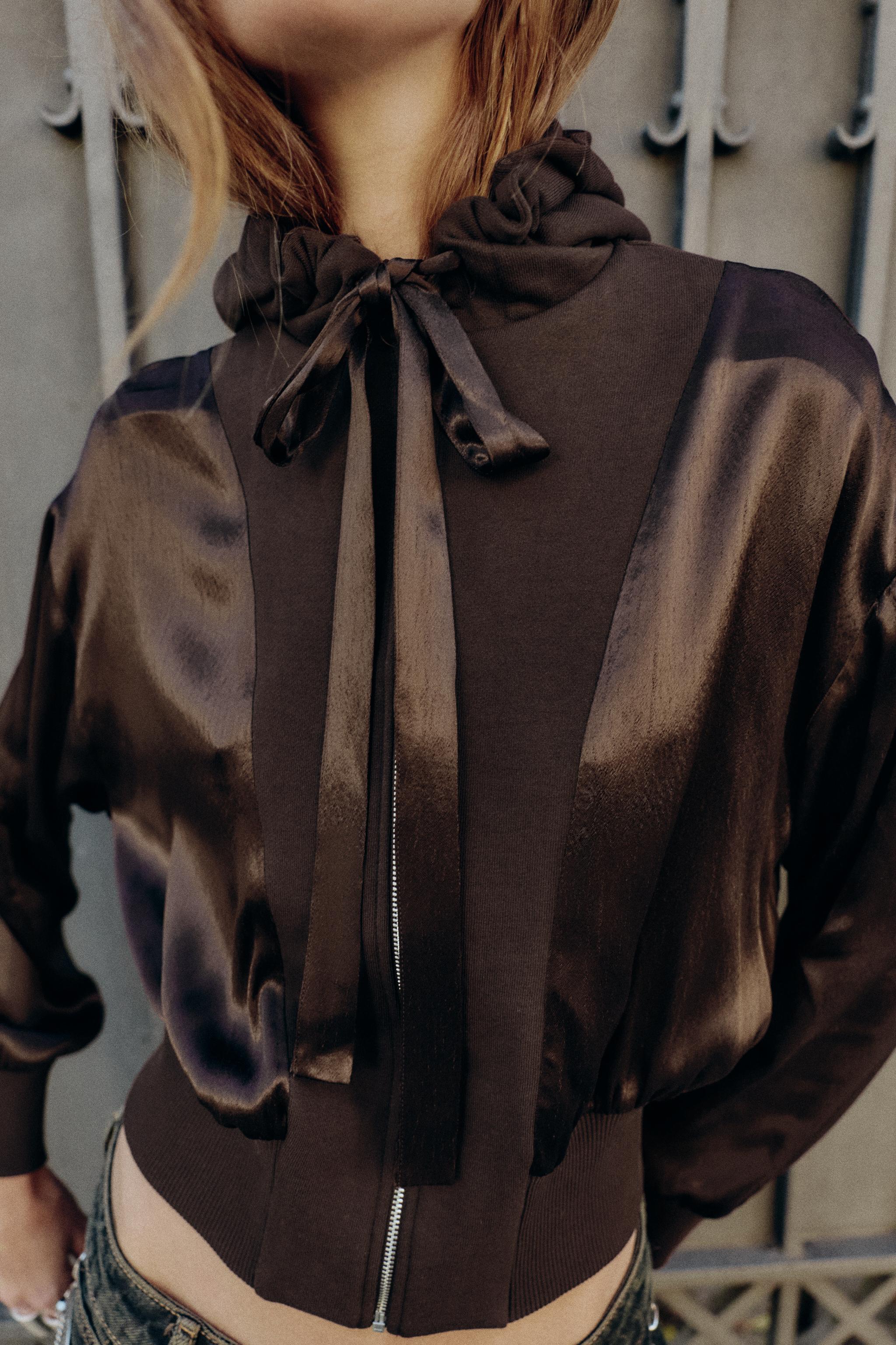 COMBINATION SATIN HOODIE SHIRT