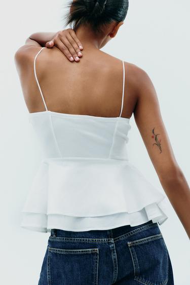 TOP BIMATIÈRE PÉPLUM - Blanc de Zara - Image 4
