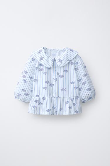 CAMISA RAYAS ESTAMPADO PECES - Azul de Zara