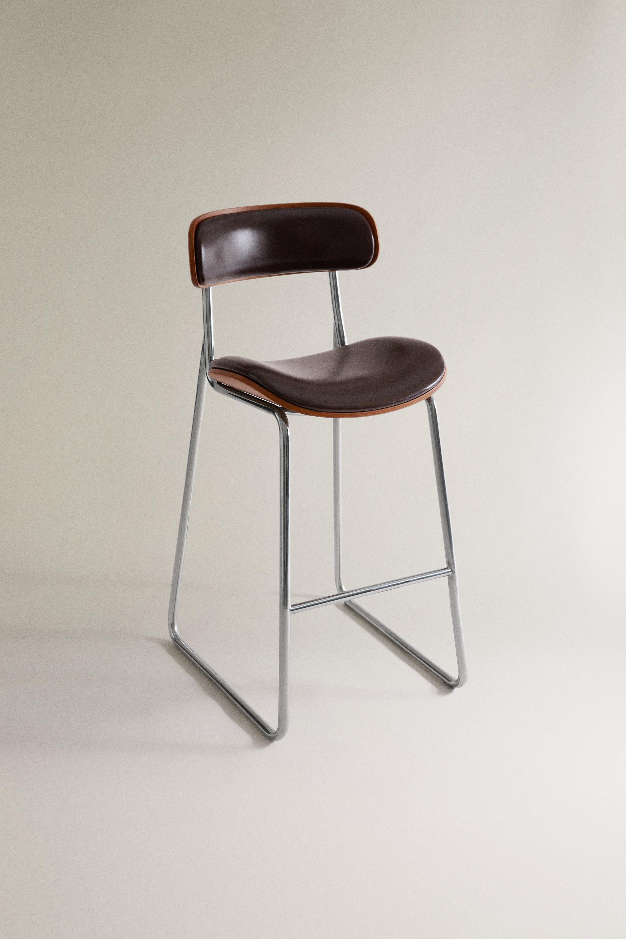 LEATHER AND STAINLESS STEEL HIGH STOOL