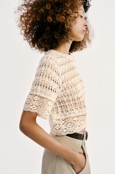 TOP EN MAILLE POINTELLE - Écru de Zara - Image 3