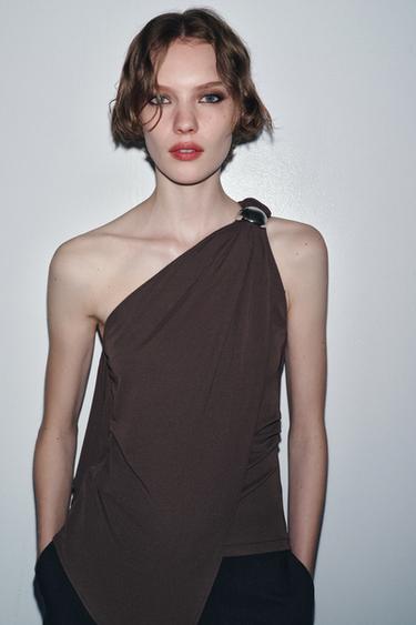 ASYMMETRIC CREPE TOP - Brown by Zara