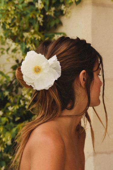 Zara MAXI FLOWER HAIR TIE - Ecru